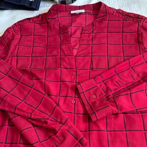 Calvin Klein Red and Black Checkered Men's Shirt